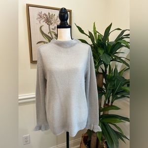 CATO , grey long sleeve knit sweater top , silver threads throughout Sz L. NWT